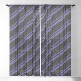 [ Thumbnail: Dark Slate Blue and Black Colored Striped Pattern Sheer Curtain ]