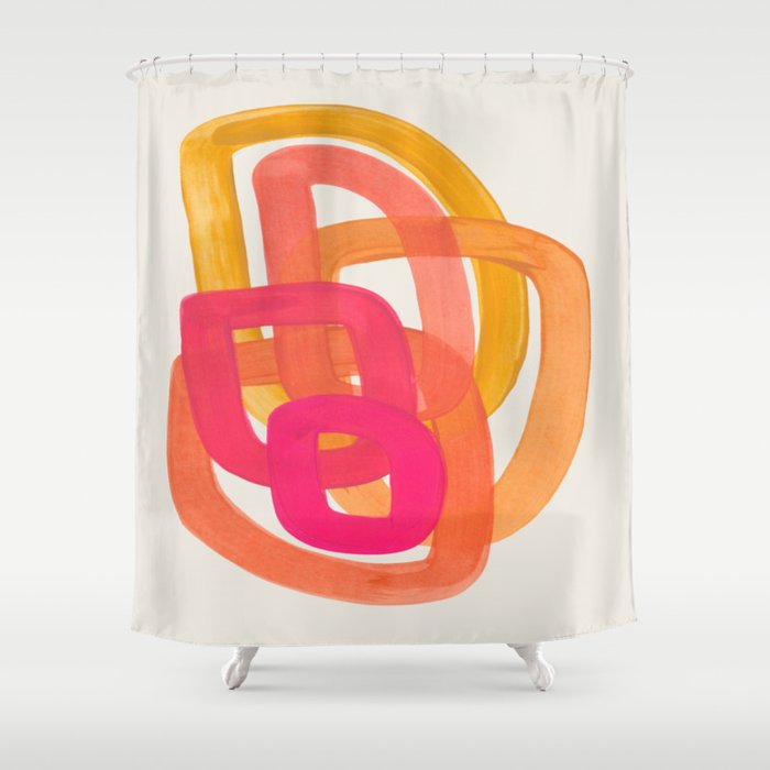 Funky Retro 70's Style Pattern Orange Pink Greindent Striped Circles Mid Century Colorful Pop Art Shower Curtain