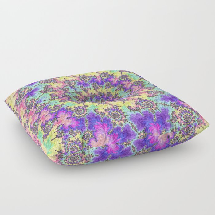 Trippy Colorful Boho Hippie Rainbow Spiral Fractal Floor Pillow