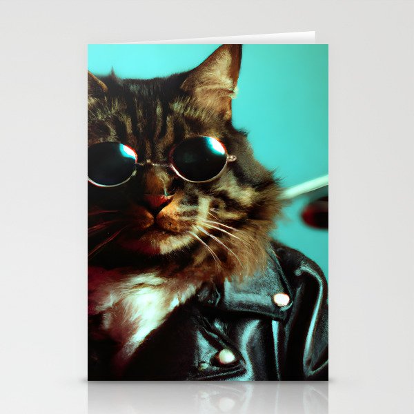 Badass cat wearing sunglasses and a leather jacket Stationery Cards