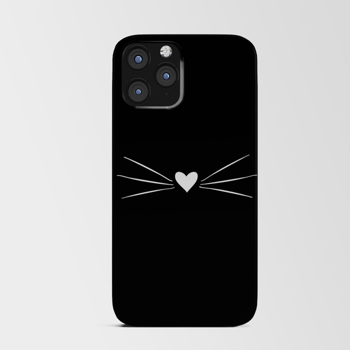 Cat Heart Nose & Whiskers White on Black iPhone Card Case