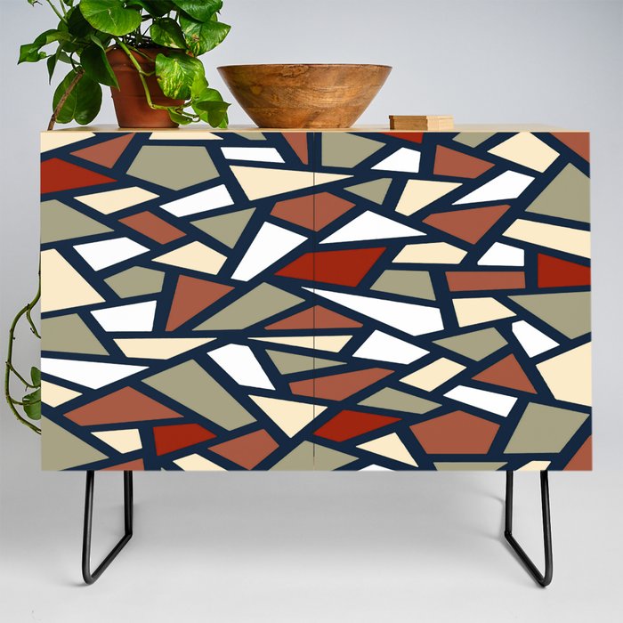 Black Geometric Abstract Pattern Rust Brown Greige White Credenza