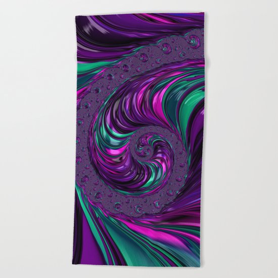 Jewel Tone Fractal Spiral Beach Towel