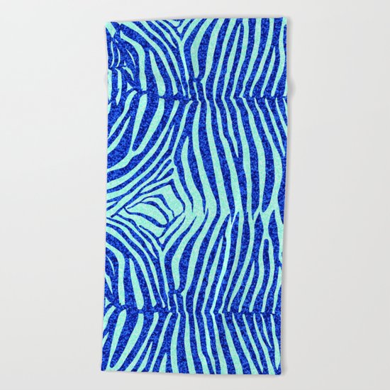 Blue Glitter Zebra Print Beach Towel