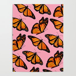 Monarch Butterfly Pattern-Pink Poster