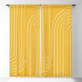 Minimal Line Curvature VIII Golden Yellow Mid Century Modern Arch Abstract Blackout Curtain