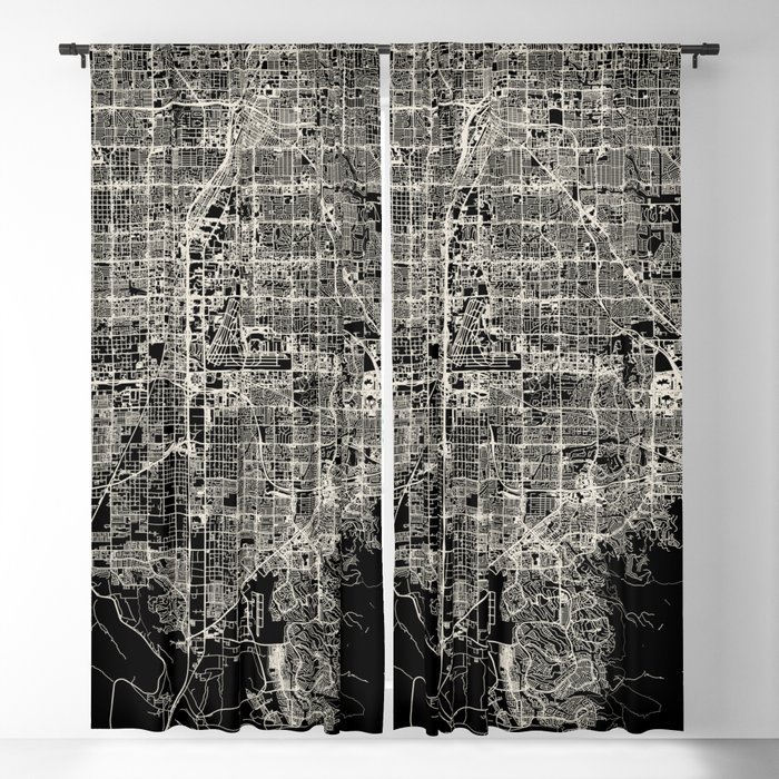 USA, PARADISE CITY - Black and White Map Blackout Curtain