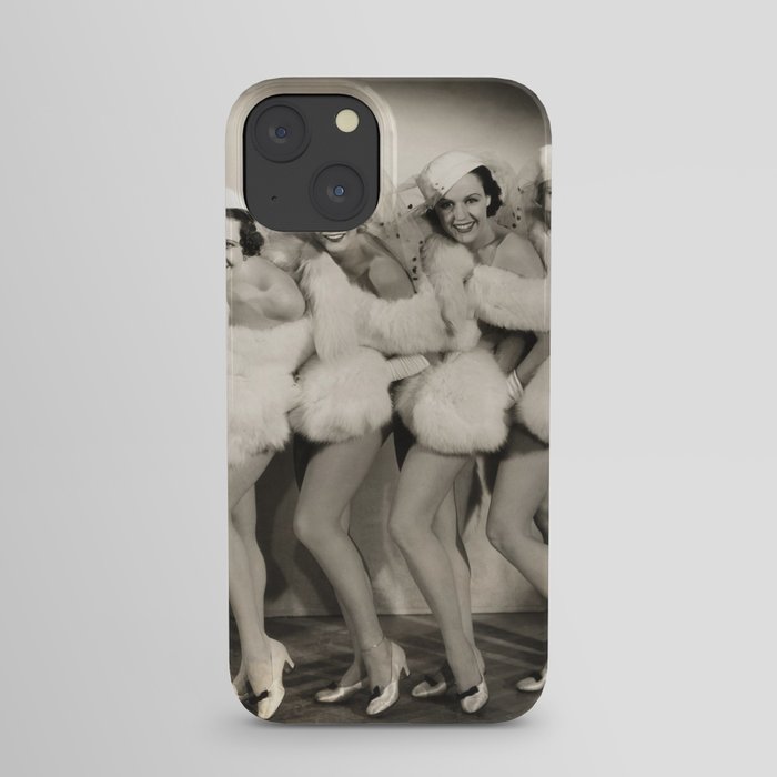 Line of chorus girls in white fur iPhone Case