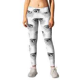 Seeing Stars by Nature Magick Leggings | Space, People, Trippy, Eyes, Eye, Digital, Ink, Curated, Black and White, Drawing 