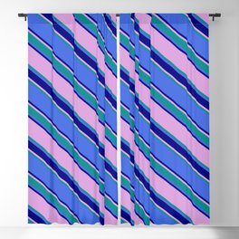 [ Thumbnail: Plum, Dark Cyan, Royal Blue, and Blue Colored Lined Pattern Blackout Curtain ]