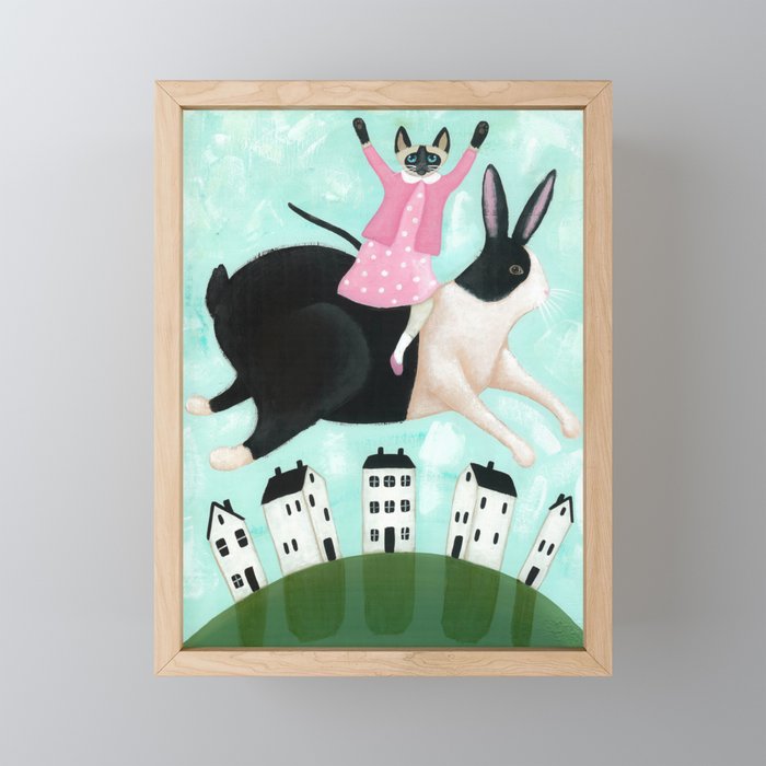 The Siamese Cat & The Rabbit Framed Mini Art Print