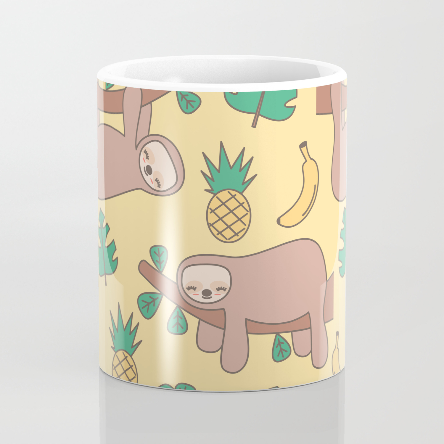 Sloth Pattern Nature Leaves Cute All Over Coffee Mug 