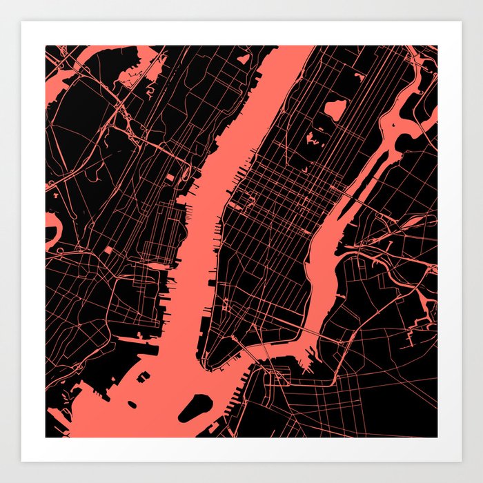 Living Coral New York City NYC Map Art Print