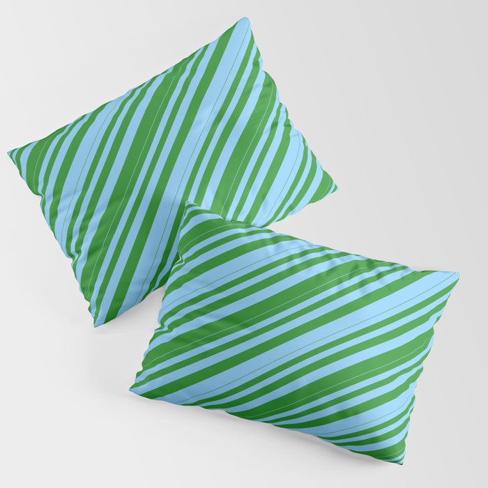 Light Sky Blue and Forest Green Colored Lines/Stripes Pattern Pillow Sham