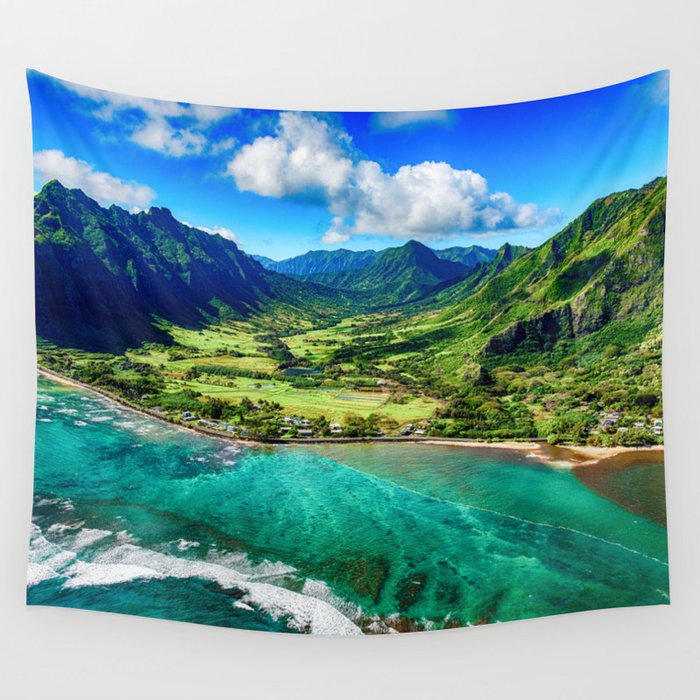 Coastal Oahu, Hawaii turquise ocean blue waters tropical color landscape photograph / photography Wall Tapestry