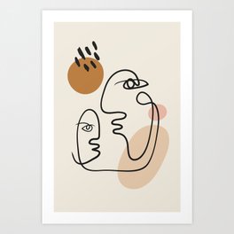 Abstract Faces Picasso Inspired in Earth tones Art Print