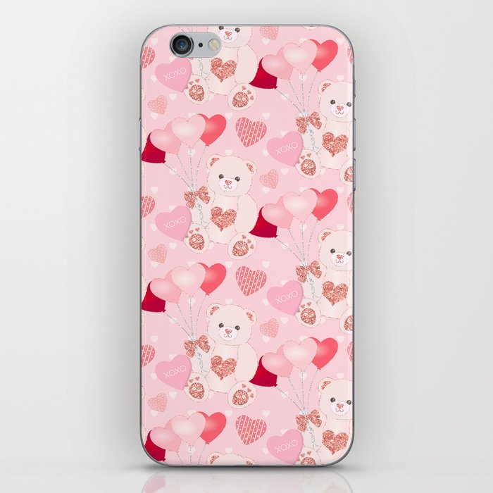 Valentine's Day Teddy Bear Pattern iPhone Skin