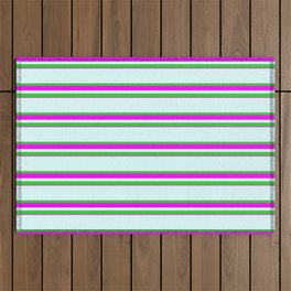 [ Thumbnail: Light Cyan, Lime Green & Fuchsia Colored Lines Pattern Outdoor Rug ]