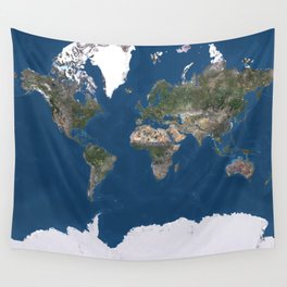 True colour satellite world map Wall Tapestry