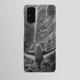 Mahalo; lost in the wilderness amid the waterfalls and tropics; blond female taking in the island natural sights black and white photograph - photography - photographs Android Case