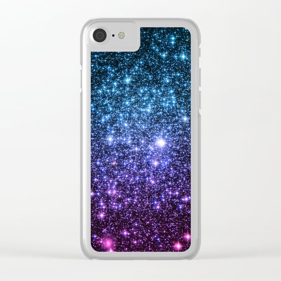 Galaxy Stars : Teal Violet Pink Ombre Clear iPhone Case