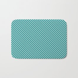 [ Thumbnail: Mint Cream and Teal Colored Lines/Stripes Pattern Bath Mat ]