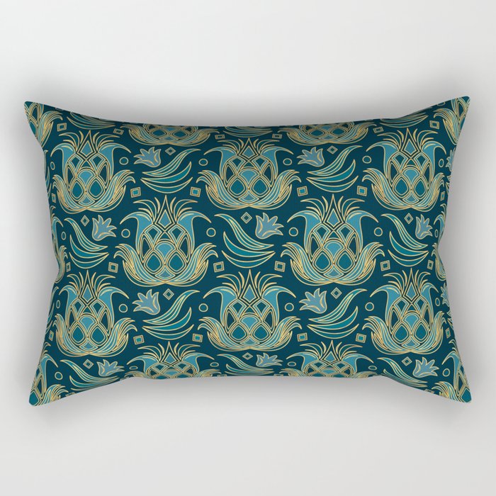 Luxe Pineapple // Art Deco Blue Rectangular Pillow