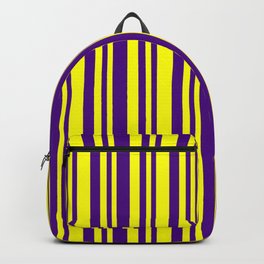 [ Thumbnail: Indigo and Yellow Colored Lines/Stripes Pattern Backpack ]