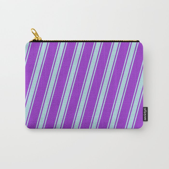 Dark Orchid and Powder Blue Colored Striped/Lined Pattern Carry-All Pouch