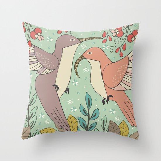 Dancing Hummingbirds Throw Pillow