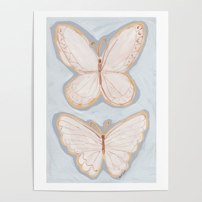 Two Butterflies on Blue Poster