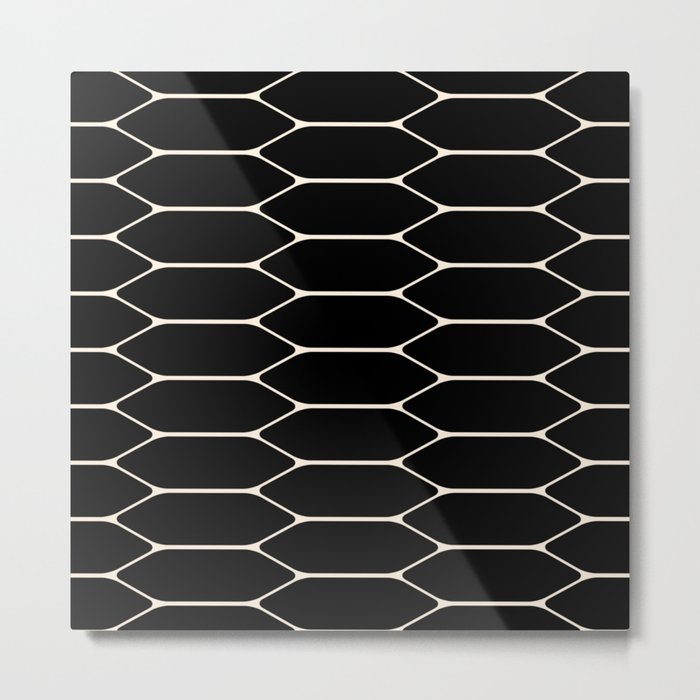 Wide Honeycomb Minimalist Geometric Pattern in Black and Almond Cream Metal Print