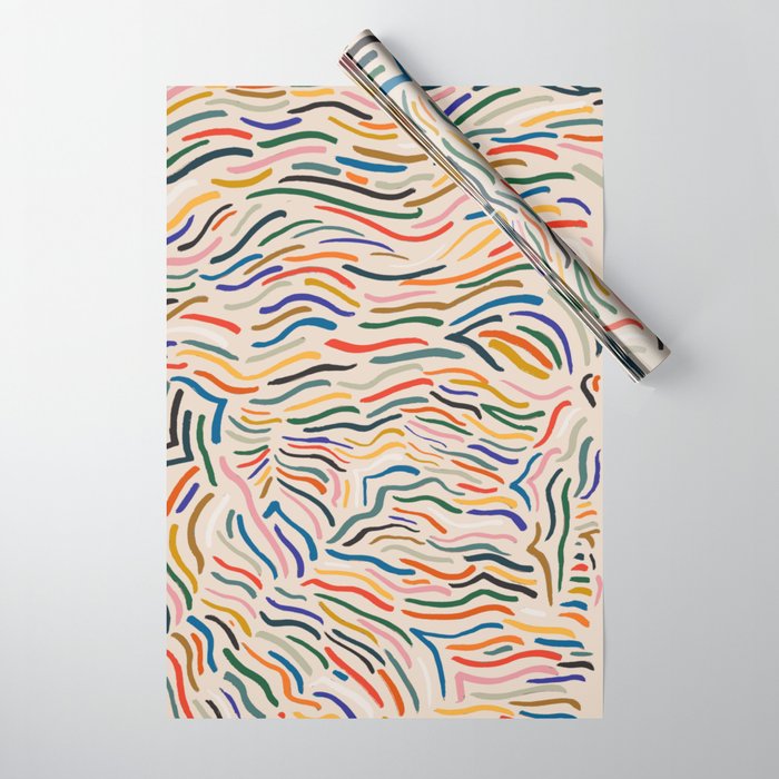 Wavy Vibes Modernist Palette Wrapping Paper | Drawing, Modern, Modernist, Wavy, Wave, Red, Blue, Green, Primary, Retro