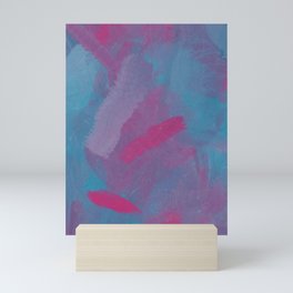 abstract splatter brush stroke painting texture background in pink blue Mini Art Print