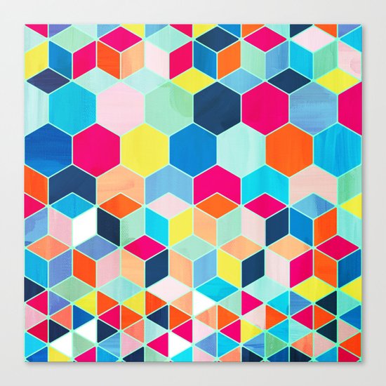 Super Bright Color Fun Hexagon Pattern Canvas Print