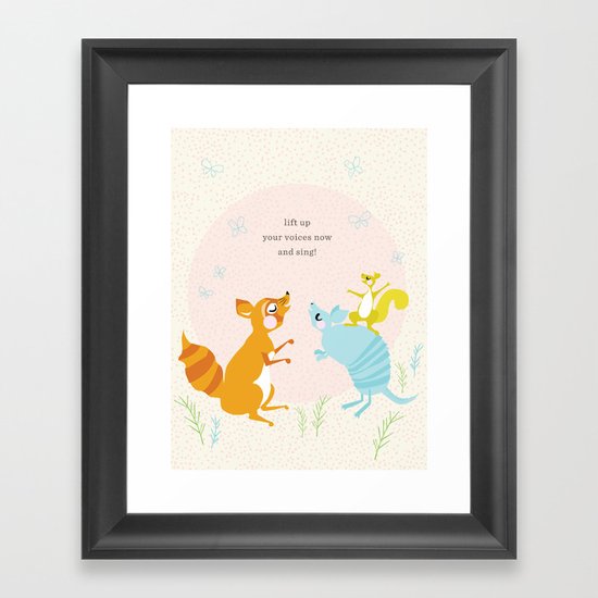 Raccoon & Armadillo Singing Framed Art Print