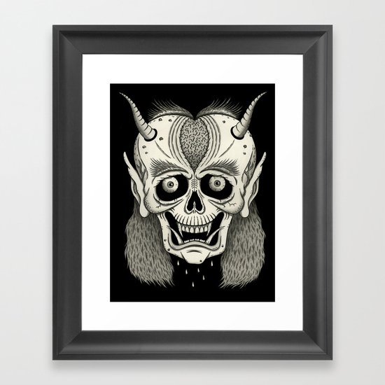 Grinning Skull with Horns Framed Art Print