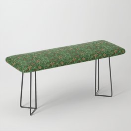 Boho Aesthetic Flowers In Abstract Green And Red Vintage Floral Pattern Bench