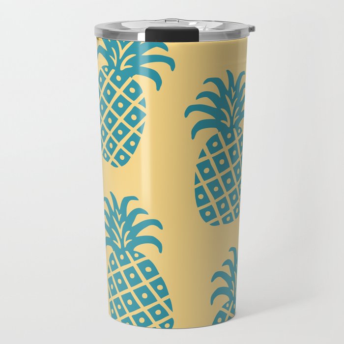 Pineapple Twist 338 Cyan Blue and Yellow Travel Mug