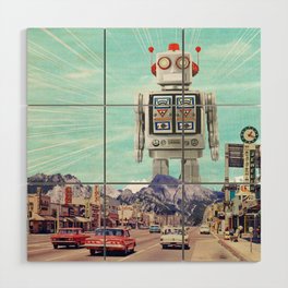 Robot in Town Wood Wall Art | Surrealism, Retrofuturism, Retrofuture, Los Angeles, Geek, Robot, Anime, Comic, Vegas, Surreal 