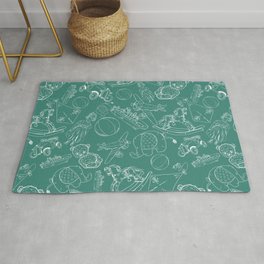 Green Blue and White Toys Outline Pattern Area & Throw Rug