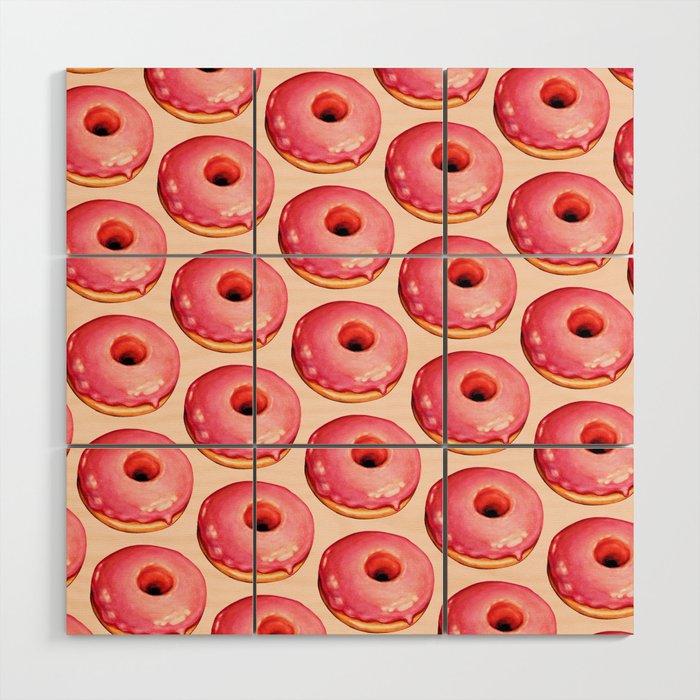 Strawberry Donut Pattern Wood Wall Art