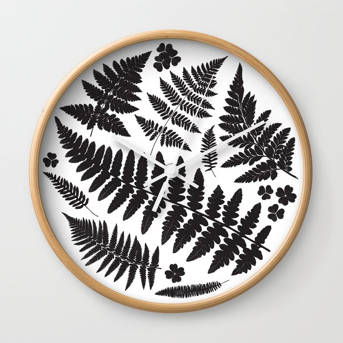 Black and White Ferns Wall Clock