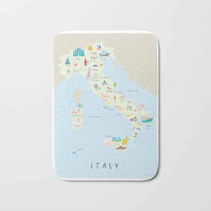 Illustrated Map of Italy Bath Mat