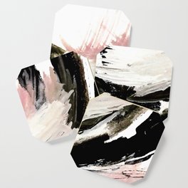 Crash: an abstract mixed media piece in black white and pink Coaster