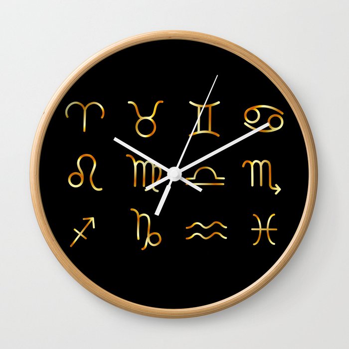 Zodiac constellations symbols in gold Wall Clock