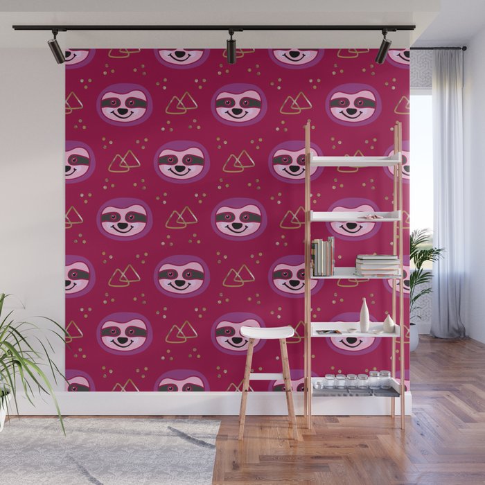 Sloths on Raspberry Pink Wall Mural