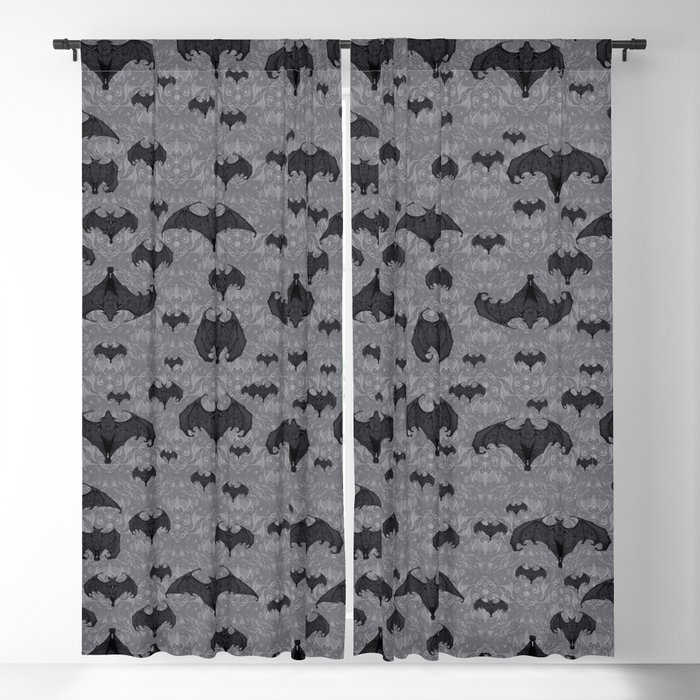 Balinese Bat Colony Print - Gray Blackout Curtain