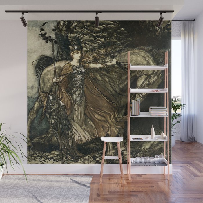 “Brunhilde With Her Horse” by Arthur Rackham Wall Mural