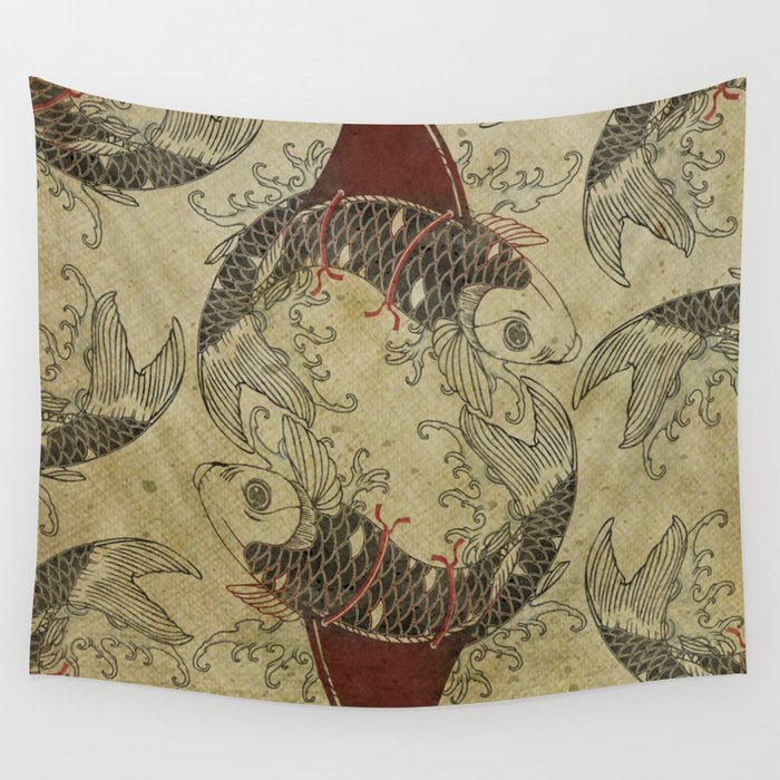 ying and yang shark fin goldfish Wall Tapestry